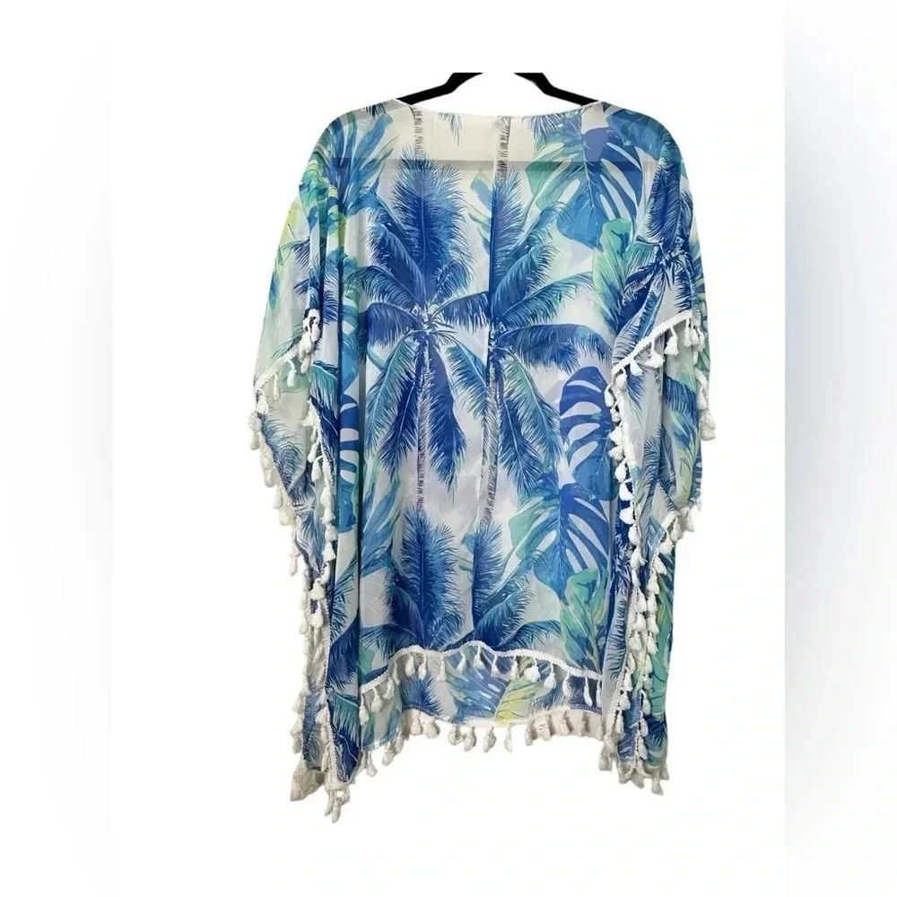 K151 unbranded palm print semi-sheer beach cover up - Picture 2 of 3